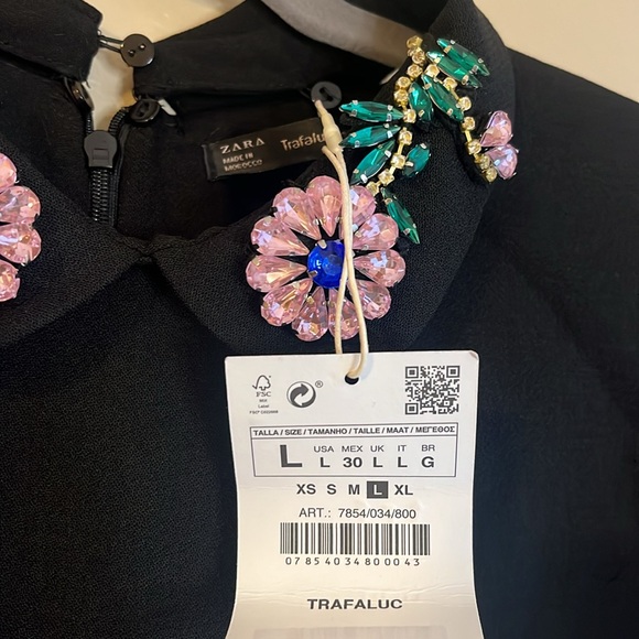 NWT Zara Bejeweled Detachable Collar Black Fitted Dress Large - Picture 5 of 9